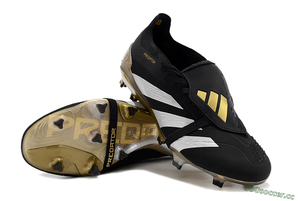 Men's Adidas Predator Elite Foldover Tongue FG Firm Ground Low-Tops Football Boots - Black/White/Gold 3