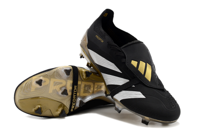 Men's Adidas Predator Elite Foldover Tongue FG Firm Ground Low-Tops Football Boots - Black/White/Gold