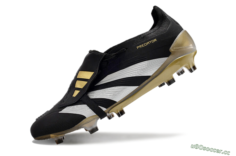 Men's Adidas Predator Elite Foldover Tongue FG Firm Ground Low-Tops Football Boots - Black/White/Gold 5