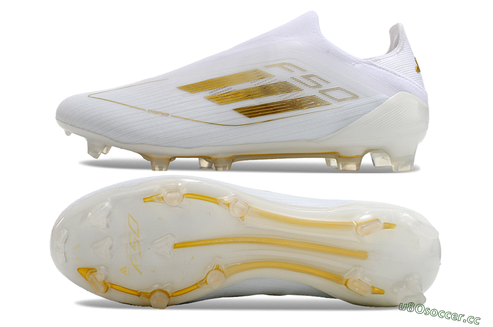 Men's Adidas F50+ Adizero FG Firm Ground Low-Tops Football Boots - White/Gold 1