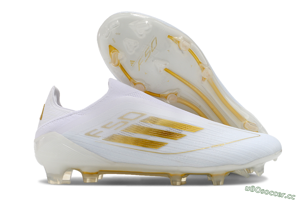 Men's Adidas F50+ Adizero FG Firm Ground Low-Tops Football Boots - White/Gold 2