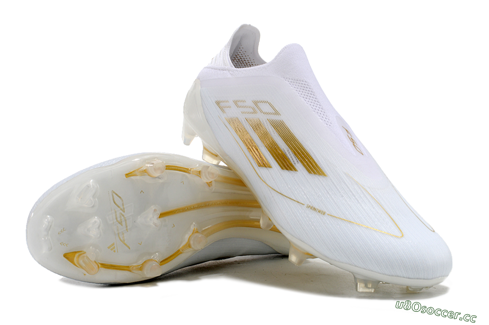 Men's Adidas F50+ Adizero FG Firm Ground Low-Tops Football Boots - White/Gold 3