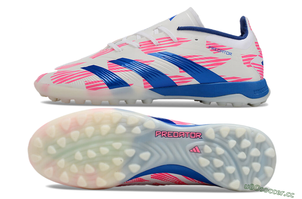 Unisex Adidas Predator 24 Elite TF Artificial Turf Low-Tops Football Shoes - White/Pink/Blue 1
