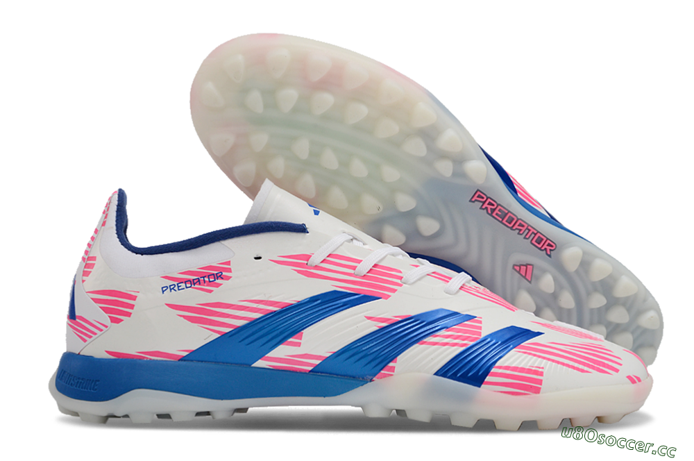 Unisex Adidas Predator 24 Elite TF Artificial Turf Low-Tops Football Shoes - White/Pink/Blue 2