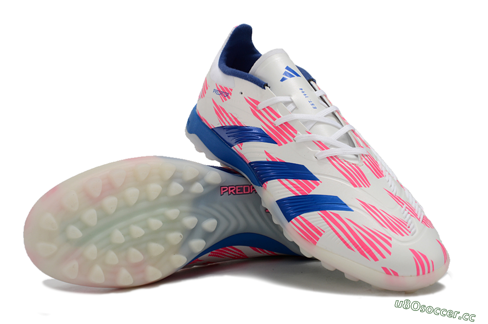 Unisex Adidas Predator 24 Elite TF Artificial Turf Low-Tops Football Shoes - White/Pink/Blue 3