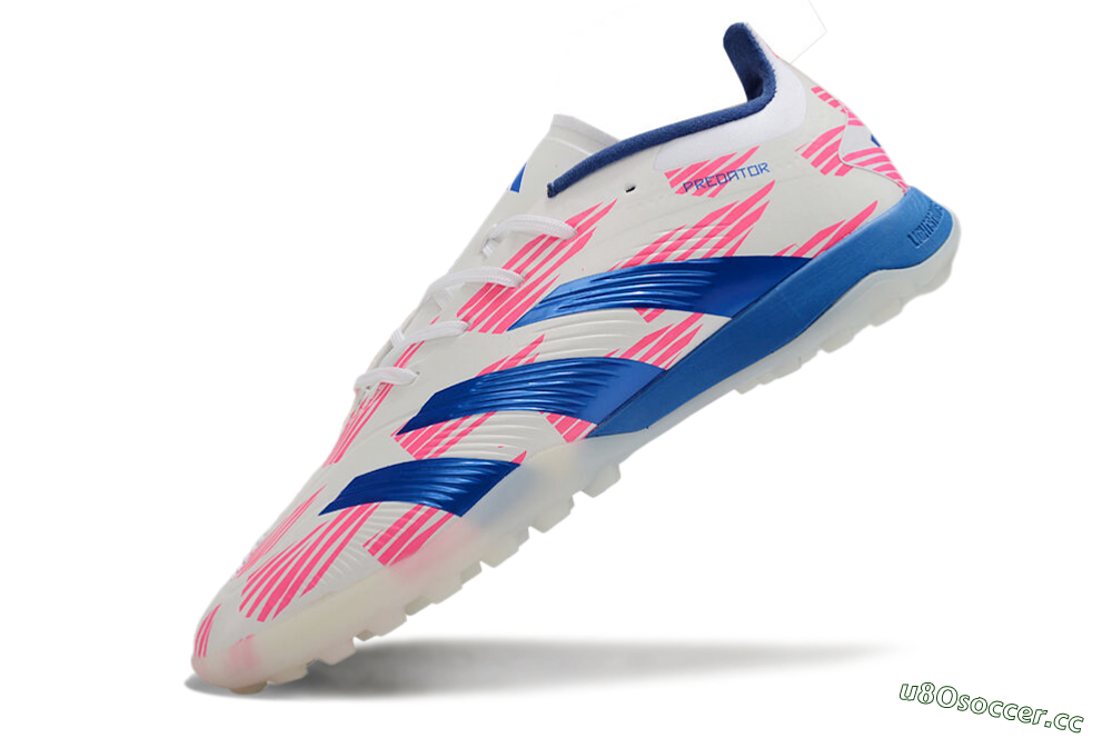 Unisex Adidas Predator 24 Elite TF Artificial Turf Low-Tops Football Shoes - White/Pink/Blue 5