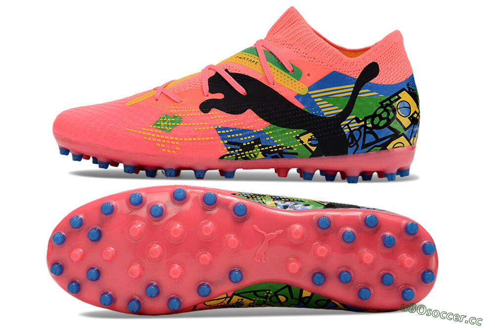 Men's Puma Future Ultimate MG Multi Ground Low-Tops Football Boots - Pink/Blue/Green/Yellow 1