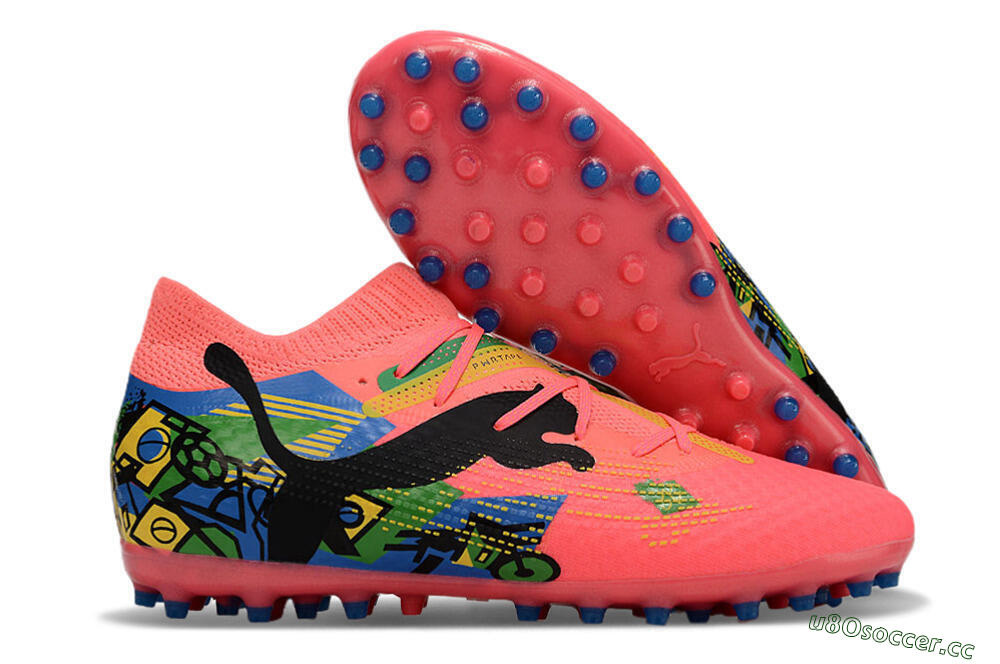 Men's Puma Future Ultimate MG Multi Ground Low-Tops Football Boots - Pink/Blue/Green/Yellow 2