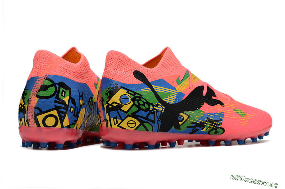 Men's Puma Future Ultimate MG Multi Ground Low-Tops Football Boots - Pink/Blue/Green/Yellow 6