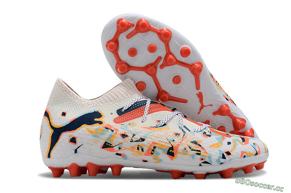 Men's Puma Future Ultimate MG Multi Ground Low-Tops Football Boots - White/Blue/Yellow 2