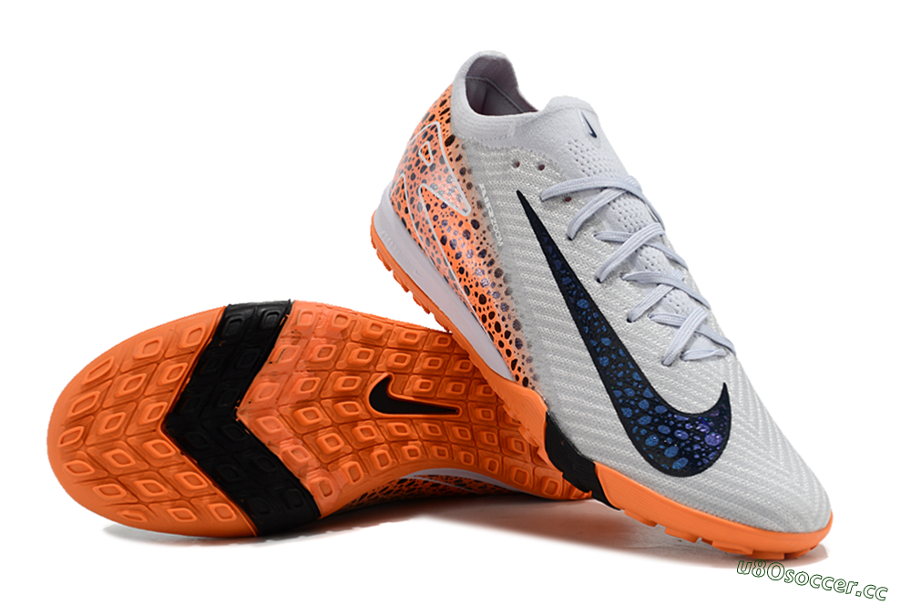 Men's Nike Air Zoom Mercurial Vapor 15 Elite TF Artificial Turf Low-Tops Football Shoes - Grey/Orange/Black 3