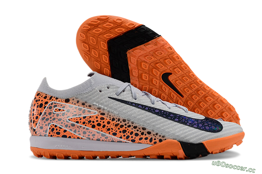 Men's Nike Air Zoom Mercurial Vapor 15 Elite TF Artificial Turf Low-Tops Football Shoes - Grey/Orange/Black 2