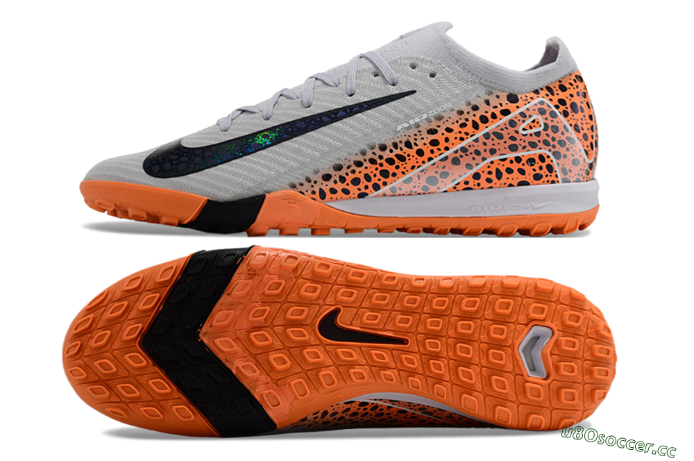 Men's Nike Air Zoom Mercurial Vapor 15 Elite TF Artificial Turf Low-Tops Football Shoes - Grey/Orange/Black 1