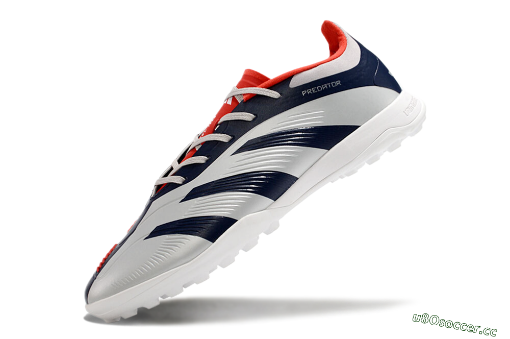 Unisex Adidas Predator 24 Elite TF Artificial Turf Low-Tops Football Shoes - Silver/Blue/Red 5