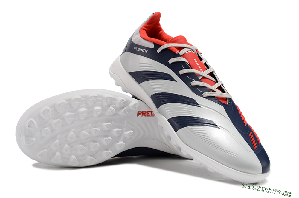 Unisex Adidas Predator 24 Elite TF Artificial Turf Low-Tops Football Shoes - Silver/Blue/Red 3
