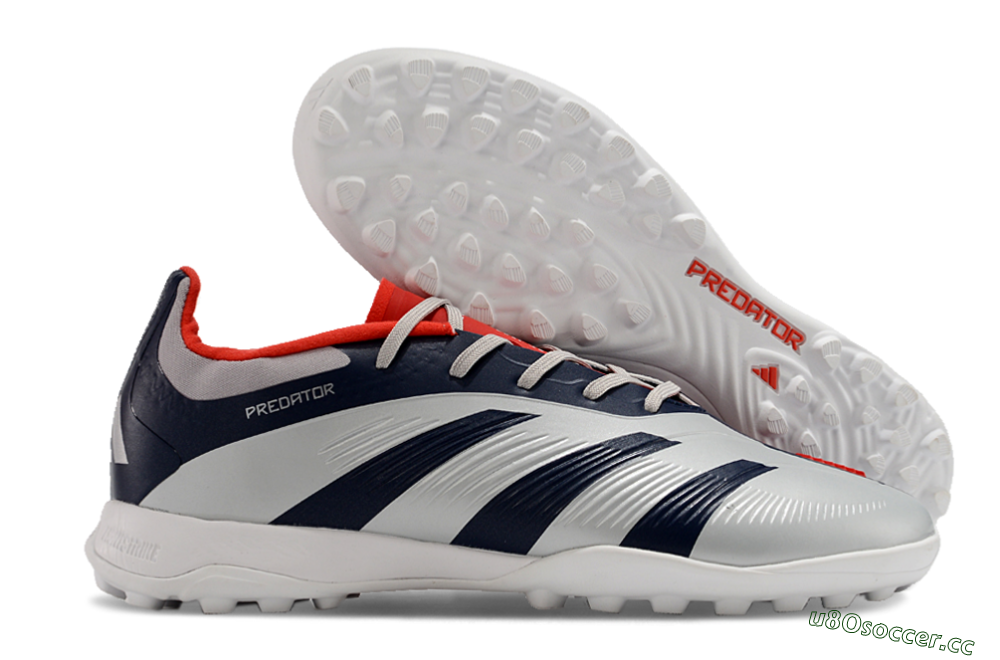 Unisex Adidas Predator 24 Elite TF Artificial Turf Low-Tops Football Shoes - Silver/Blue/Red 2