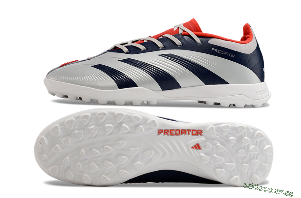 Unisex Adidas Predator 24 Elite TF Artificial Turf Low-Tops Football Shoes - Silver/Blue/Red 1