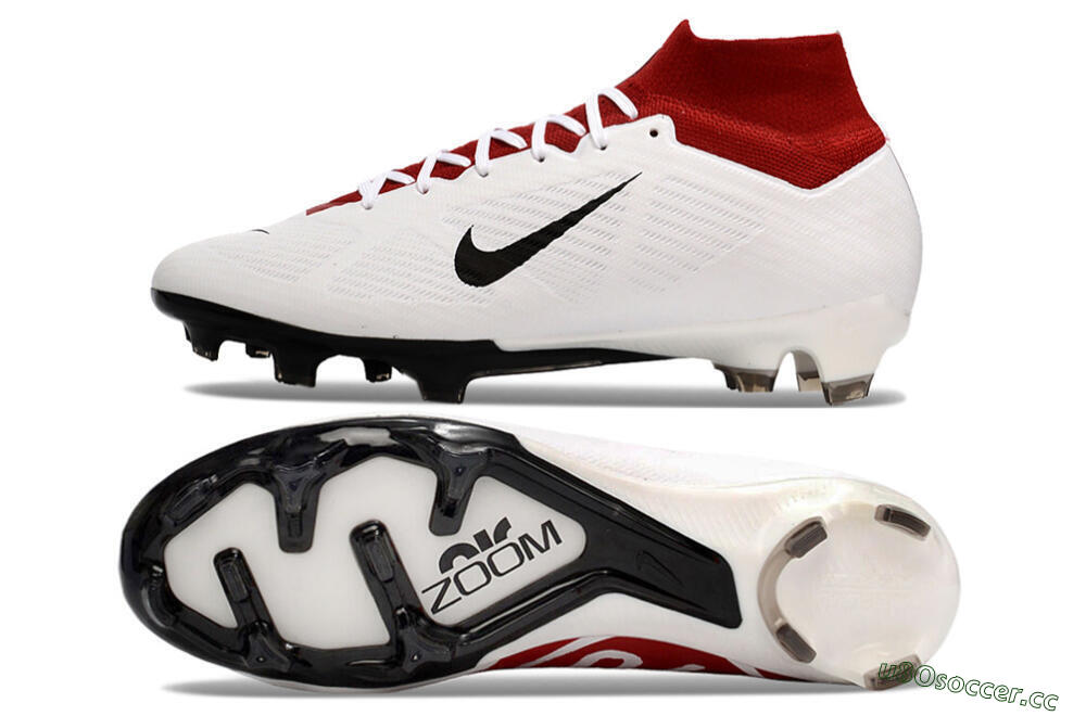 Unisex Nike Air Zoom Mercurial Superfly 9 Elite FG Firm Ground High-Tops Football Boots - White/Black/Red 1