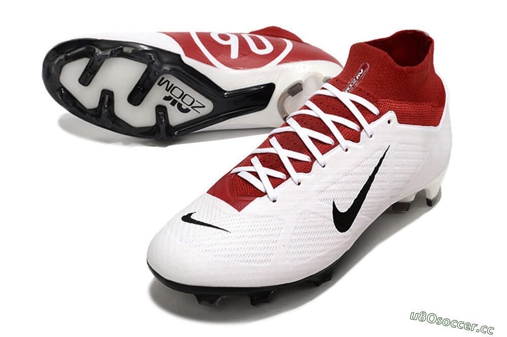 Unisex Nike Air Zoom Mercurial Superfly 9 Elite FG Firm Ground High-Tops Football Boots - White/Black/Red 3