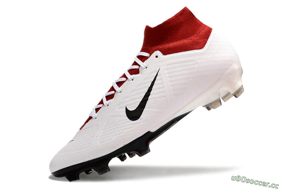 Unisex Nike Air Zoom Mercurial Superfly 9 Elite FG Firm Ground High-Tops Football Boots - White/Black/Red 5
