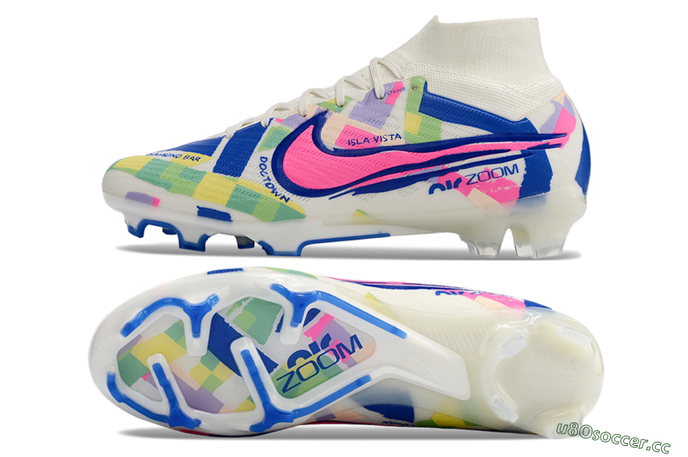 Unisex Nike Air Zoom Mercurial Superfly 9 Elite FG Firm Ground High-Tops Football Boots - White/Rainbow 1