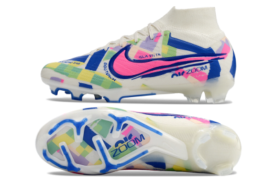Unisex Nike Air Zoom Mercurial Superfly 9 Elite FG Firm Ground High-Tops Football Boots - White/Rainbow