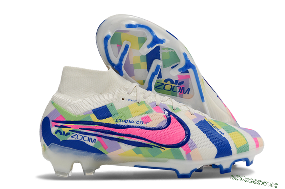 Unisex Nike Air Zoom Mercurial Superfly 9 Elite FG Firm Ground High-Tops Football Boots - White/Rainbow 2