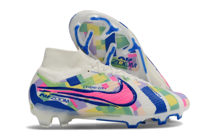 Unisex Nike Air Zoom Mercurial Superfly 9 Elite FG Firm Ground High-Tops Football Boots - White/Rainbow