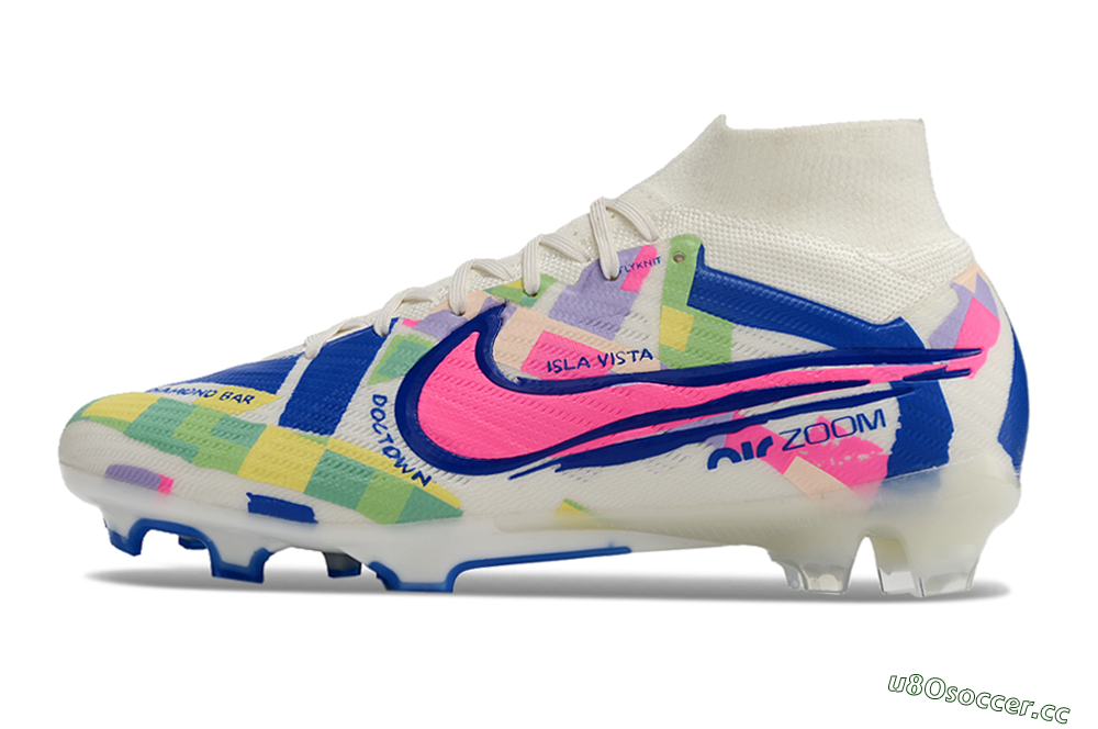 Unisex Nike Air Zoom Mercurial Superfly 9 Elite FG Firm Ground High-Tops Football Boots - White/Rainbow 0