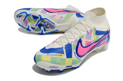 Unisex Nike Air Zoom Mercurial Superfly 9 Elite FG Firm Ground High-Tops Football Boots - White/Rainbow