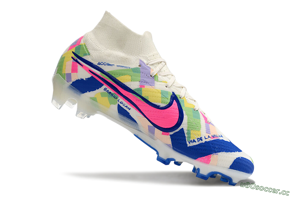 Unisex Nike Air Zoom Mercurial Superfly 9 Elite FG Firm Ground High-Tops Football Boots - White/Rainbow 4