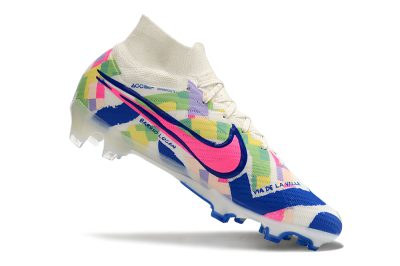 Unisex Nike Air Zoom Mercurial Superfly 9 Elite FG Firm Ground High-Tops Football Boots - White/Rainbow