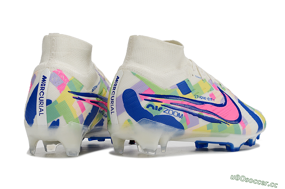 Unisex Nike Air Zoom Mercurial Superfly 9 Elite FG Firm Ground High-Tops Football Boots - White/Rainbow 6