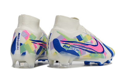 Unisex Nike Air Zoom Mercurial Superfly 9 Elite FG Firm Ground High-Tops Football Boots - White/Rainbow