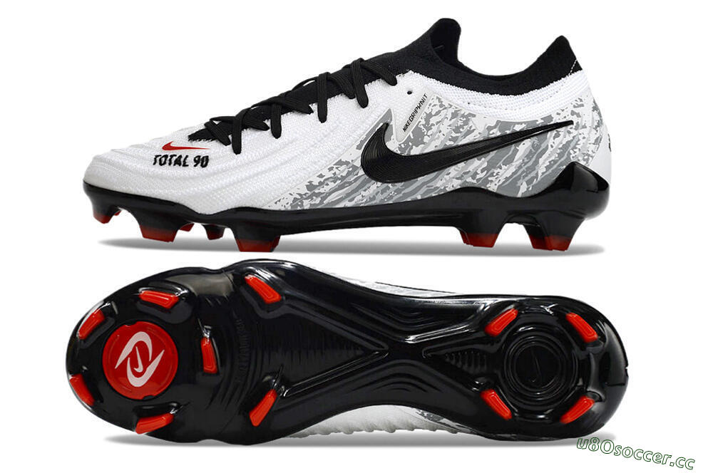 Men's Nike Phantom Luna Elite FG Firm Ground Low-Tops Football Boots - White/Red/Black/Grey 1