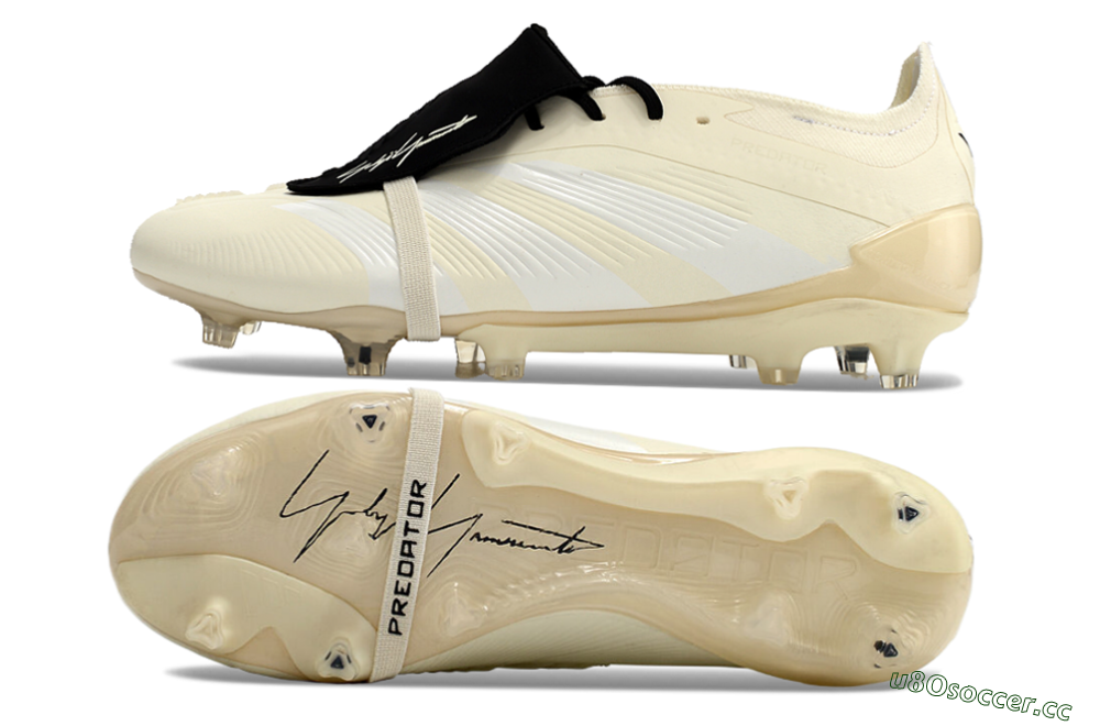 Unisex Adidas Predator Elite Foldover Tongue FG Firm Ground Low-Tops Football Boots - Beige/White/Black 1