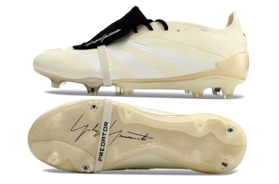 Unisex Adidas Predator Elite Foldover Tongue FG Firm Ground Low-Tops Football Boots - Beige/White/Black