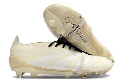 Unisex Adidas Predator Elite Foldover Tongue FG Firm Ground Low-Tops Football Boots - Beige/White/Black