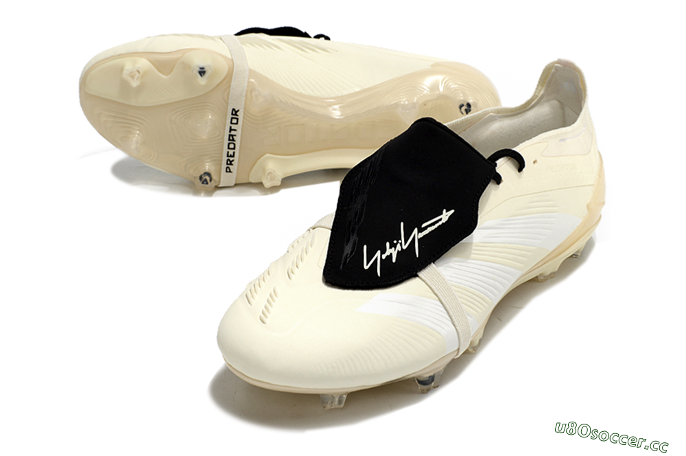 Unisex Adidas Predator Elite Foldover Tongue FG Firm Ground Low-Tops Football Boots - Beige/White/Black 3