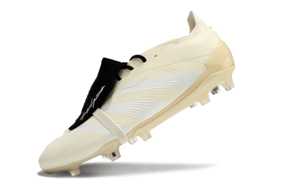 Unisex Adidas Predator Elite Foldover Tongue FG Firm Ground Low-Tops Football Boots - Beige/White/Black