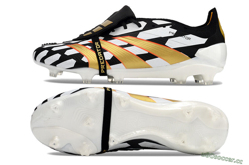 Men's Adidas Predator Elite Foldover Tongue FG Firm Ground Low-Tops Football Boots - Black/White/Gold 1