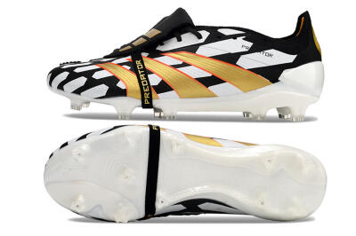 Men's Adidas Predator Elite Foldover Tongue FG Firm Ground Low-Tops Football Boots - Black/White/Gold