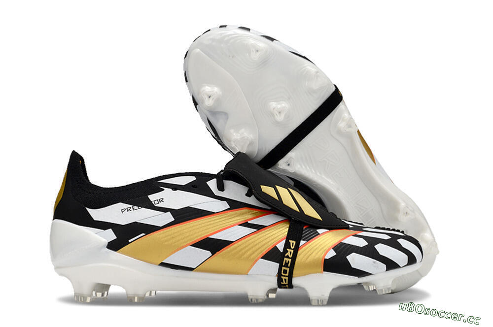 Men's Adidas Predator Elite Foldover Tongue FG Firm Ground Low-Tops Football Boots - Black/White/Gold 2