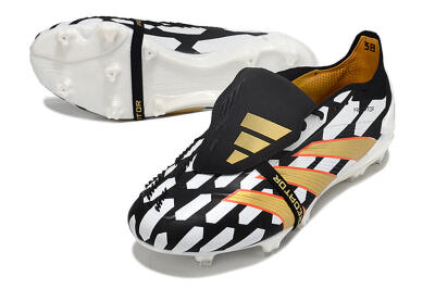Men's Adidas Predator Elite Foldover Tongue FG Firm Ground Low-Tops Football Boots - Black/White/Gold