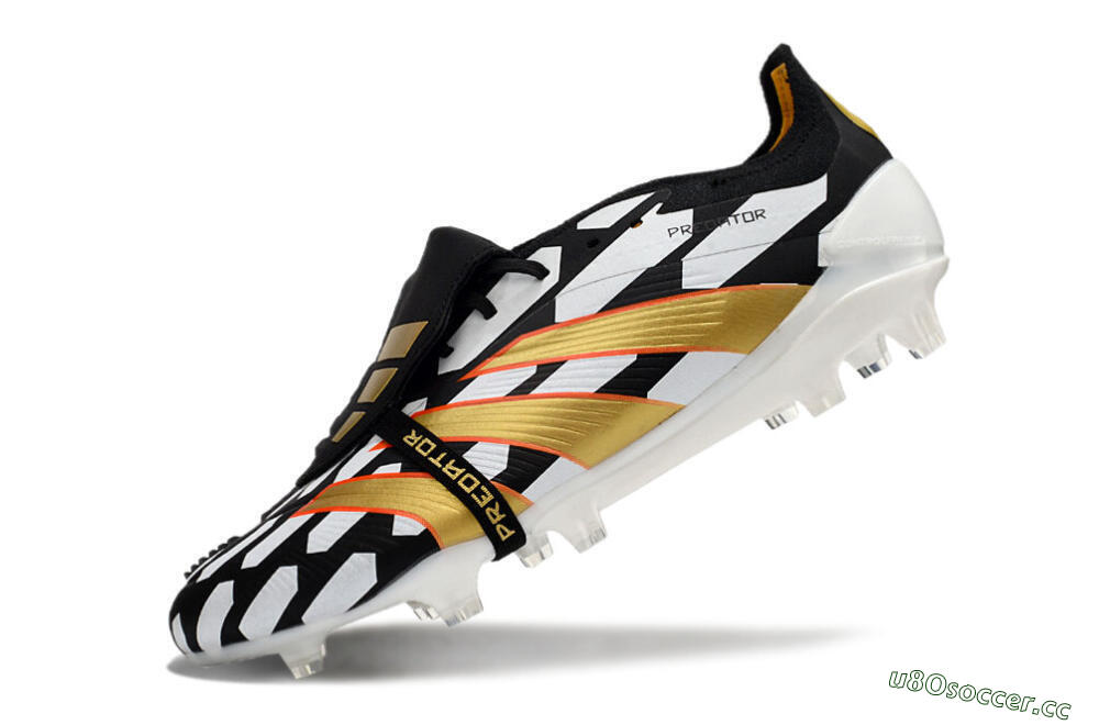 Men's Adidas Predator Elite Foldover Tongue FG Firm Ground Low-Tops Football Boots - Black/White/Gold 5