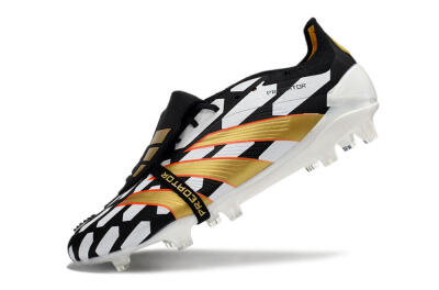 Men's Adidas Predator Elite Foldover Tongue FG Firm Ground Low-Tops Football Boots - Black/White/Gold