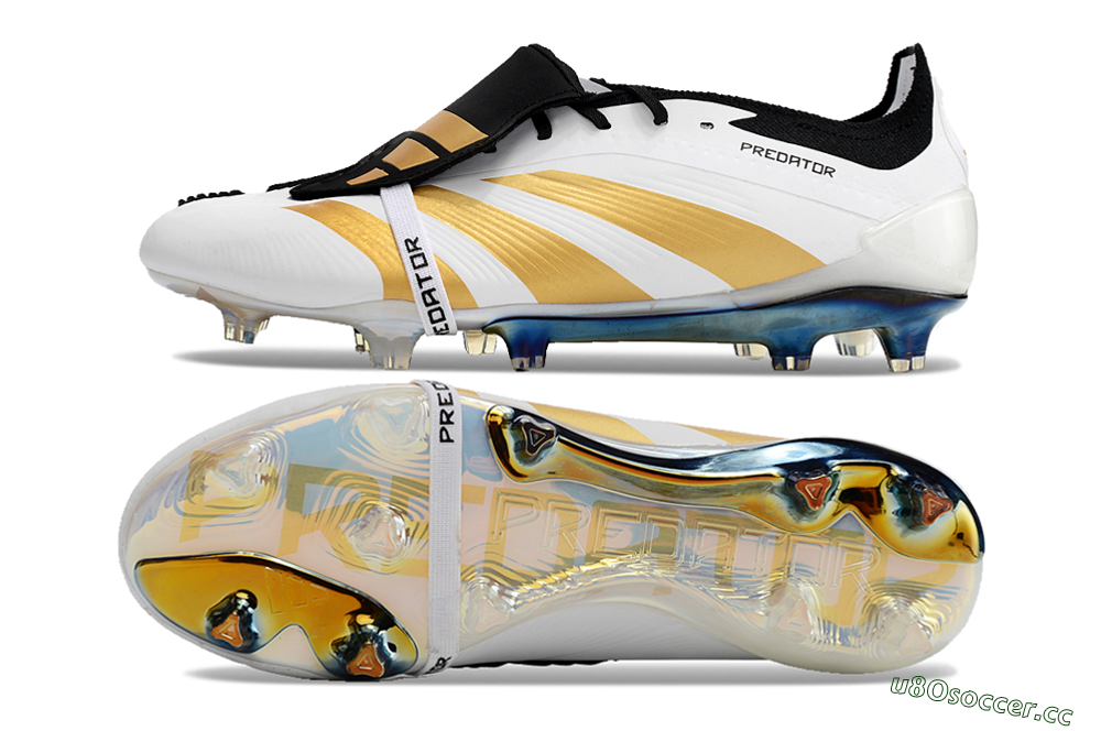Men's Adidas Predator Elite Foldover Tongue FG Firm Ground Low-Tops Football Boots - White/Gold/Black 1