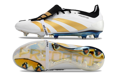 Men's Adidas Predator Elite Foldover Tongue FG Firm Ground Low-Tops Football Boots - White/Gold/Black
