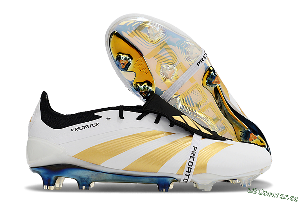 Men's Adidas Predator Elite Foldover Tongue FG Firm Ground Low-Tops Football Boots - White/Gold/Black 2