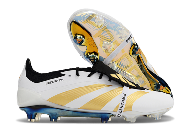 Men's Adidas Predator Elite Foldover Tongue FG Firm Ground Low-Tops Football Boots - White/Gold/Black